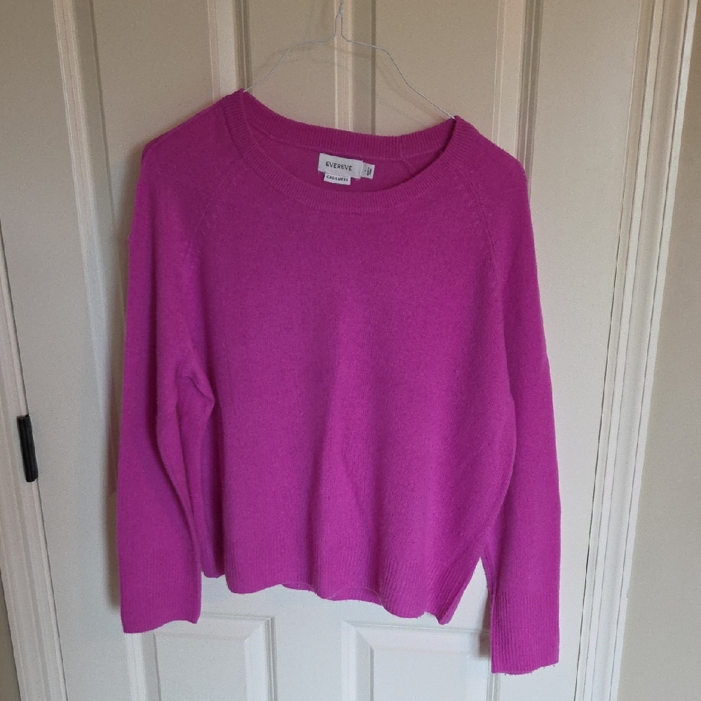 Evereve Vibrant Pink Cashmere Crew Neck Sweater, Size Large